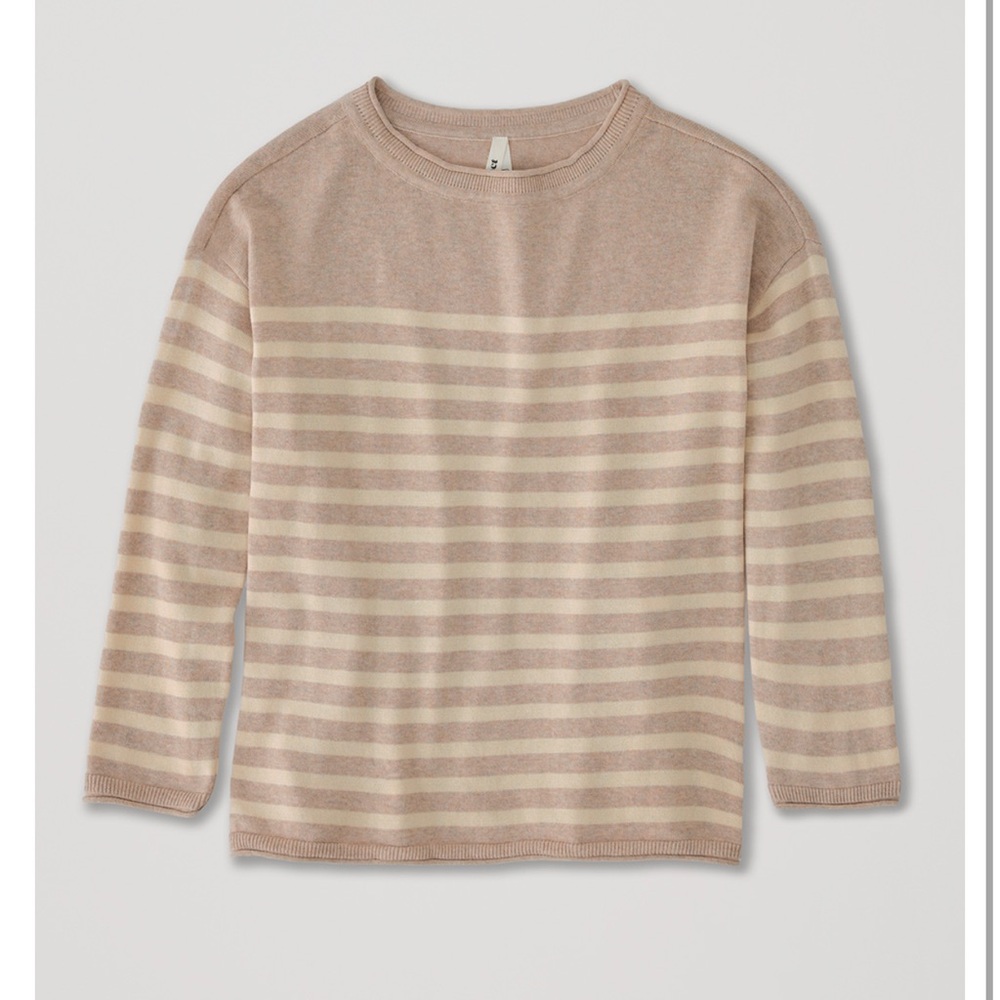 NWT Pact 100% Organic Cotton Classic Fine Knit Oat Stripe 3/4 Sleeve Sweater - Picture 8 of 13